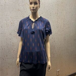 Ralph Lauren Black Label, Linen Blend, Navy and Red Patterned Top